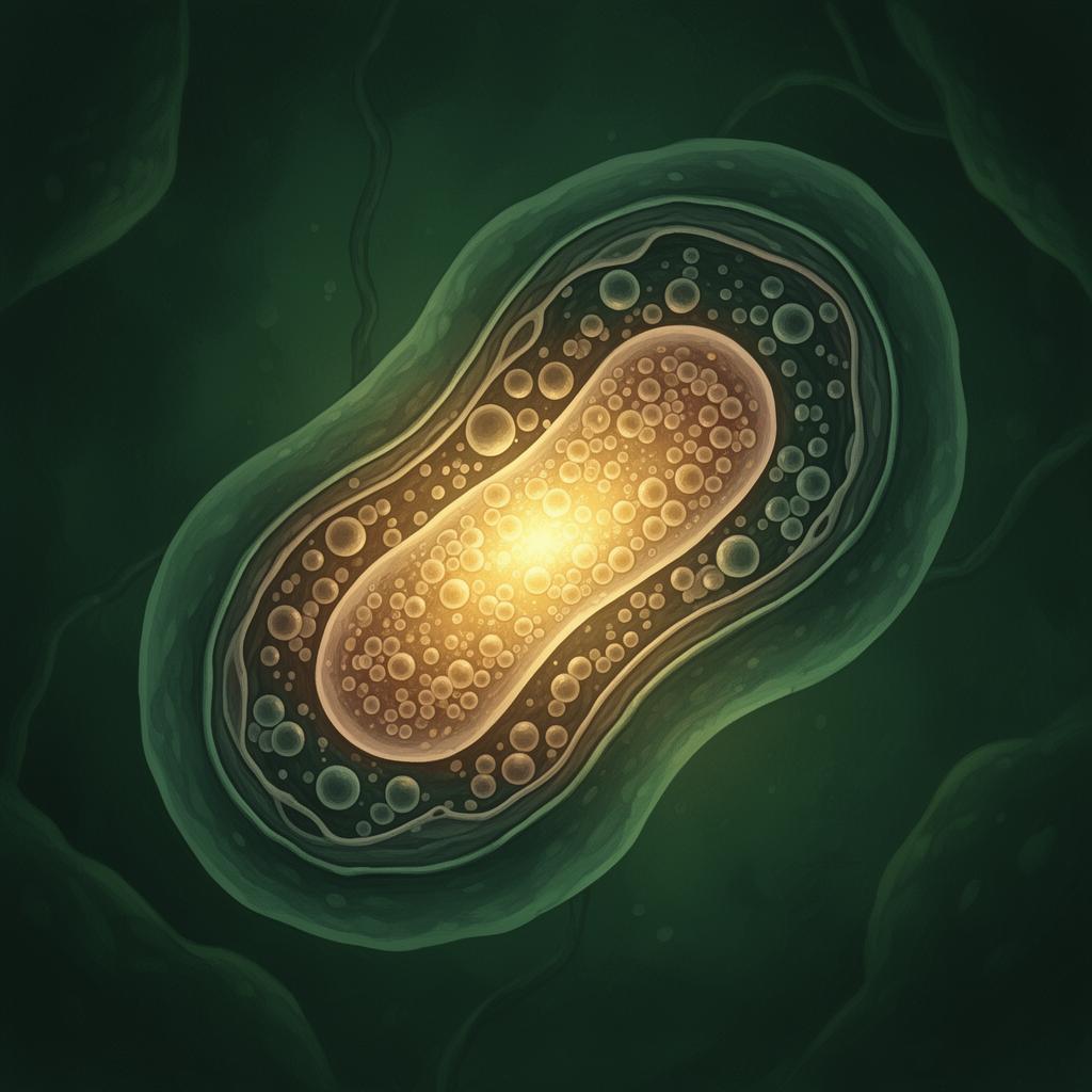 Illustration of a mitochondrion glowing